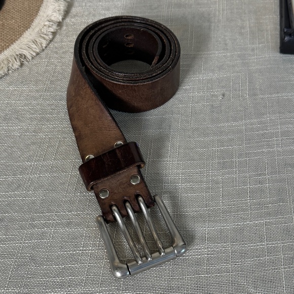 Thru The Loop Accessories - Thru The Loop Genuine Leather Belt Unisex Made in USA Size 34 Silver Buckle